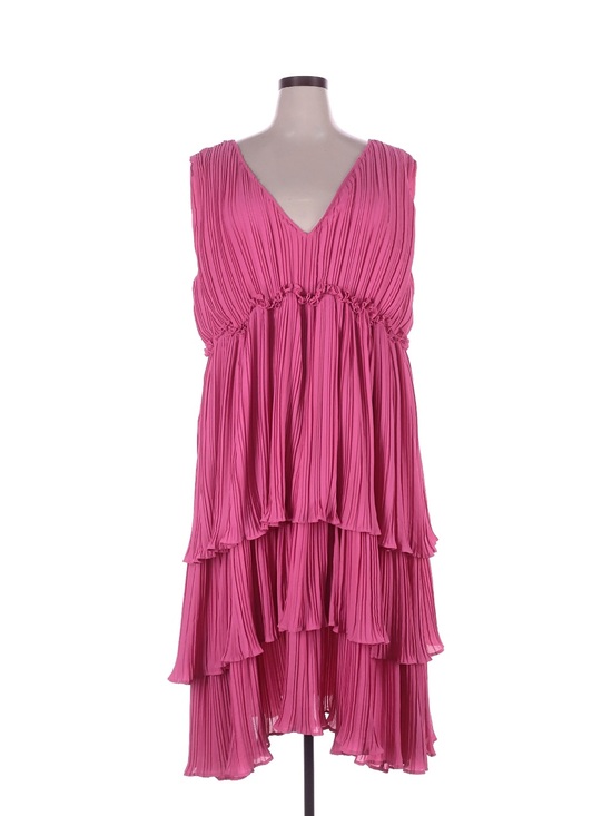 Nasty Gal Dresses & Skirts - Nasty Gal Fuchsia Tiered Pleated V-Neck High-Low Dress